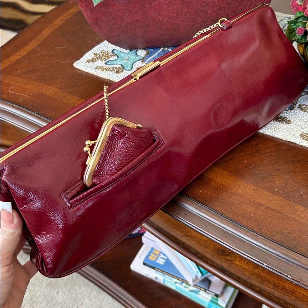 Hobo International Vintage Red Patent Leather Long Clutch Bag Chain Coin Purse - Picture 3 of 14